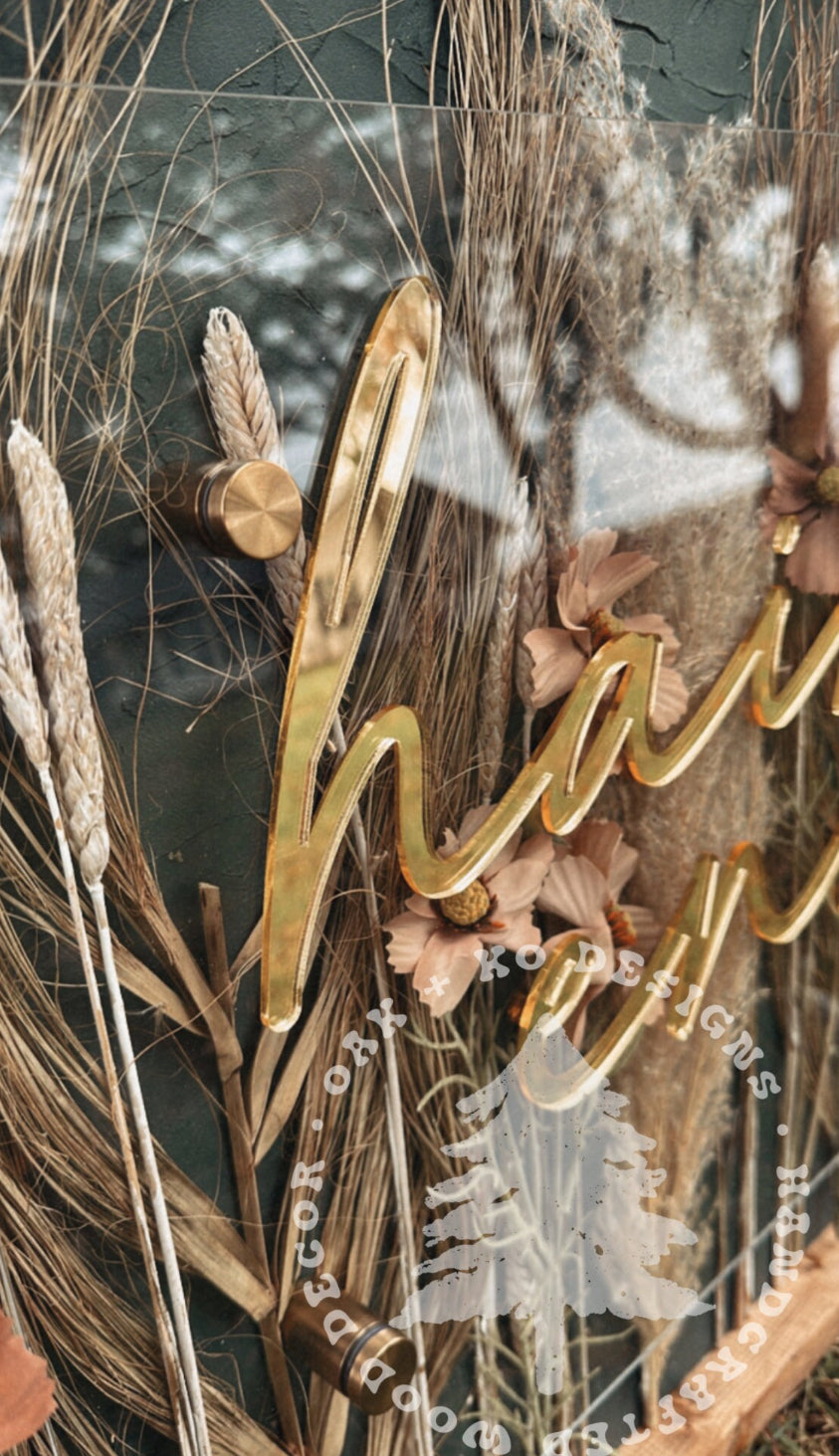 Boho Floral Acrylic Sign (Hunter Green Backer)