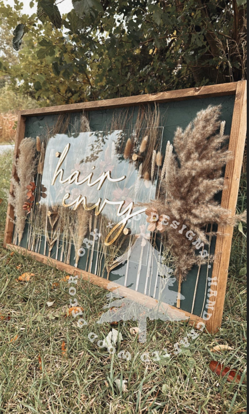 Boho Floral Acrylic Sign (Hunter Green Backer)