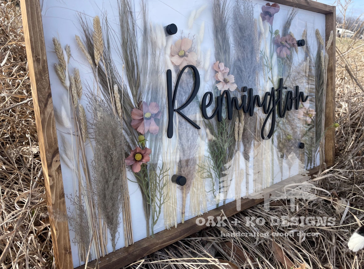 Boho Floral Acrylic Sign (White Backer)